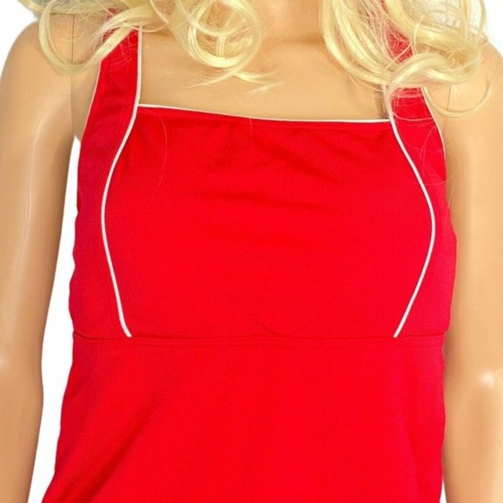 Lands End Womens Square Neck Tankini Swim Top 8L long Red - Picture 4 of 12